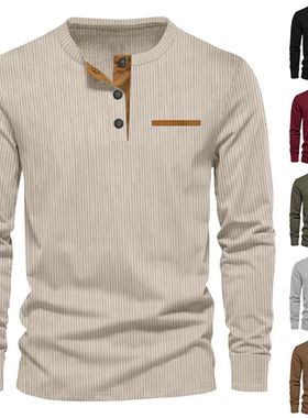 Corduroy Shirt for Men Pullover Long Sleeve Shirt Casual