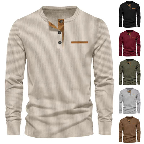 Corduroy Shirt for Men Pullover Long Sleeve Shirt Casual