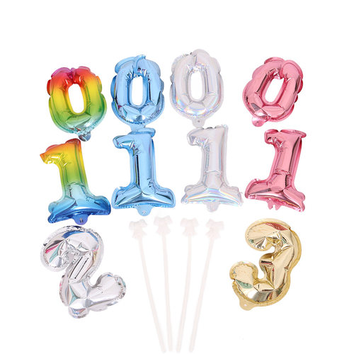 自动充气生日蛋糕插件装饰数字气球 5寸炫彩银七彩自爆球铝膜气球
