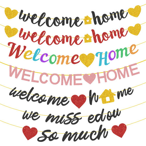 特价新款欢迎回家拉旗彩色welcome home红金黑金拉旗主题庆祝用品