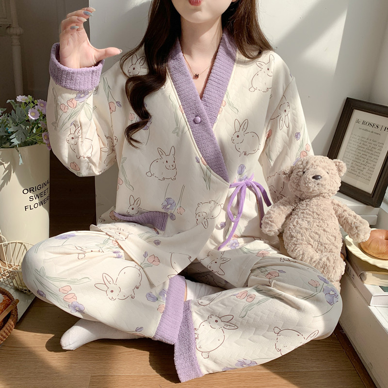 秋冬季空气棉月子服纯棉哺乳睡衣