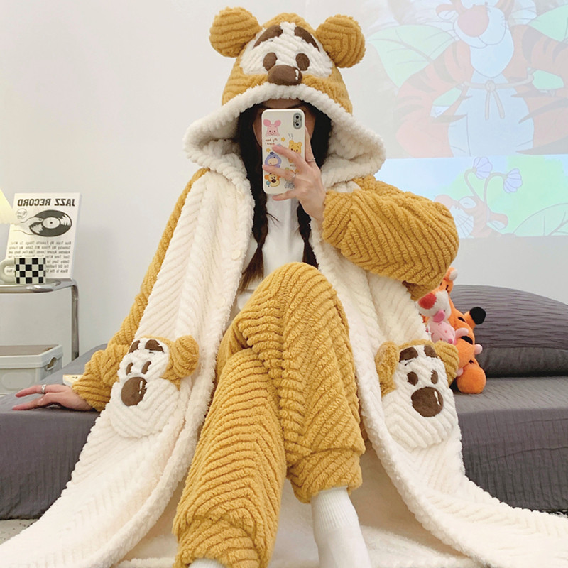 珊瑚绒月子服秋冬季哺乳孕妇睡衣