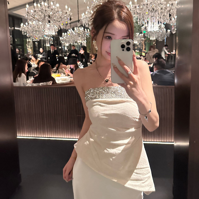 不规则亮片抹胸约会生日穿搭