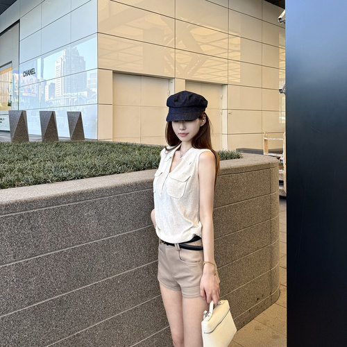 polo针织亚麻翻领上衣