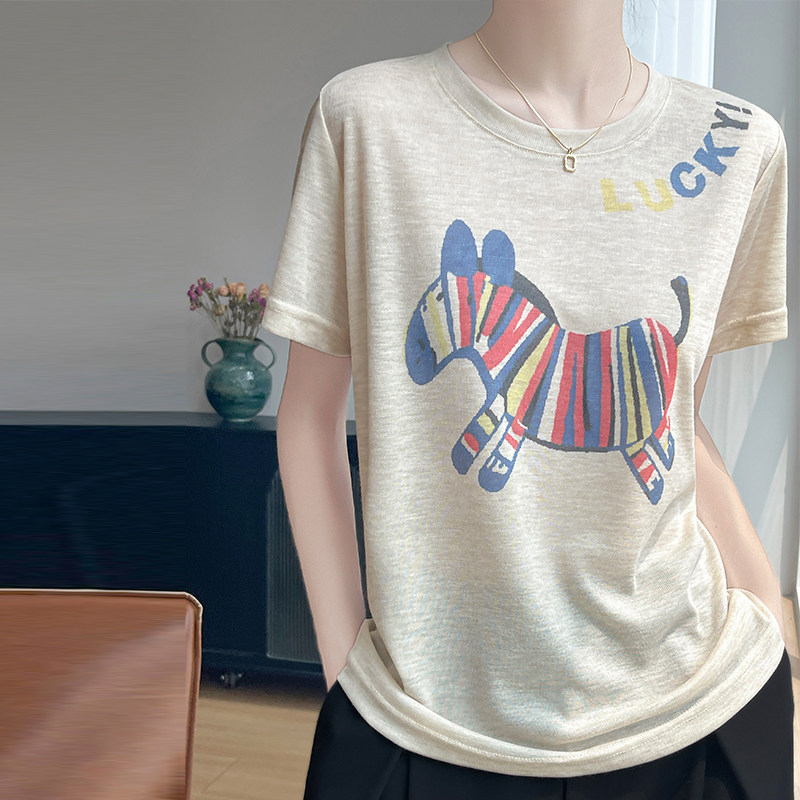 2025年夏季短袖常规宽松型通勤幸运斑马清爽透气时髦减龄