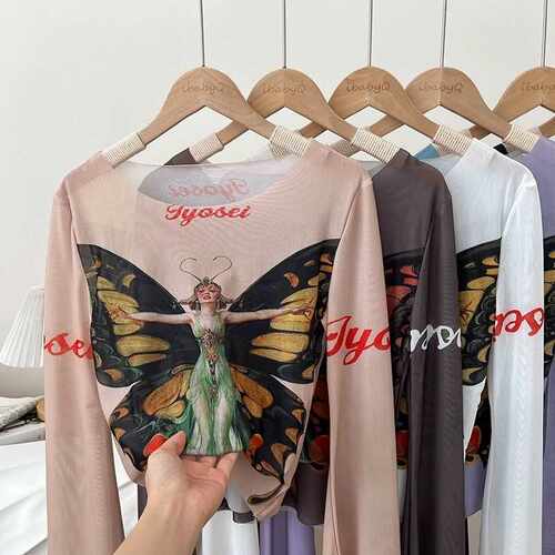 修身显瘦喇叭袖设计感网纱辣妹