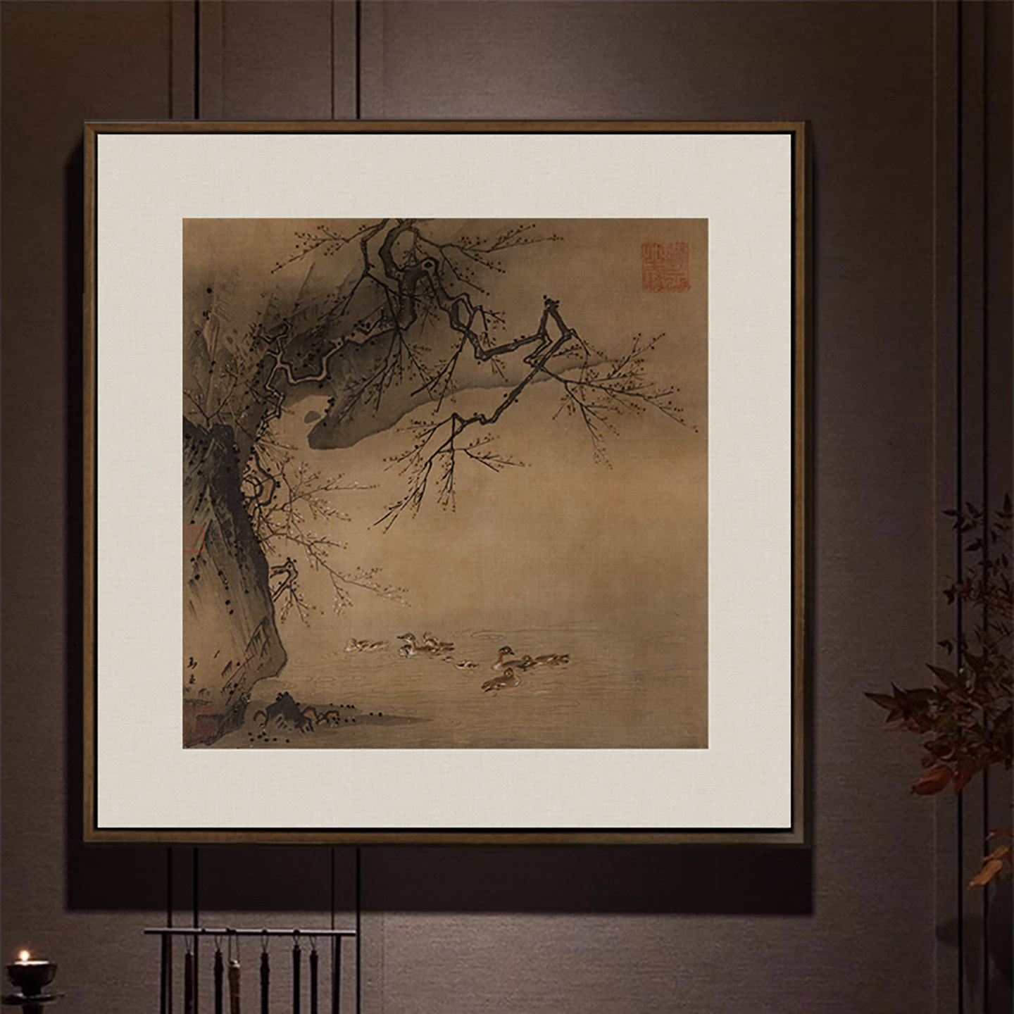 宋代美学新中式客厅山水画玄关走廊餐厅挂画斗方茶室背景墙书房