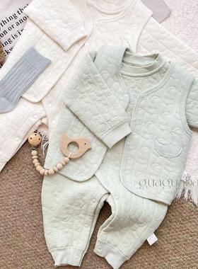 呱呱Baby宝宝衣服秋冬款婴儿连体衣新生儿睡衣加厚马甲两件套爬服