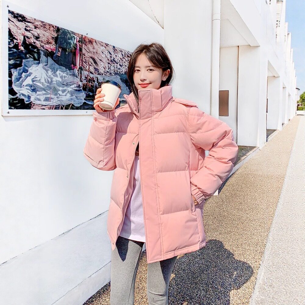 韩版宽松加厚学生2025新款冬季连帽中戏羽绒服女短款面包服