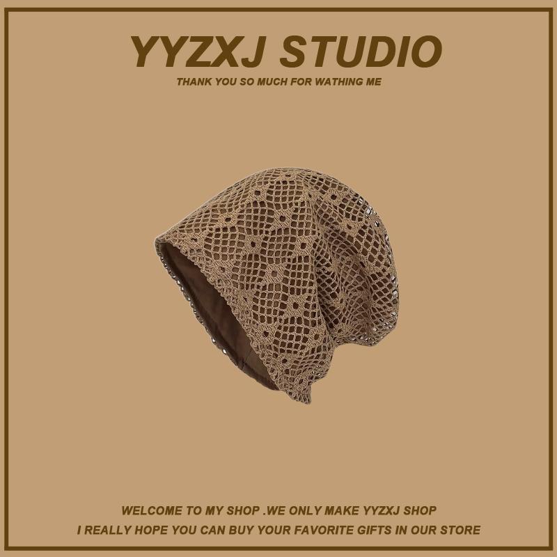 新款日系复古镂空针织冷帽女夏季薄款堆堆帽透气显脸小包头帽子潮