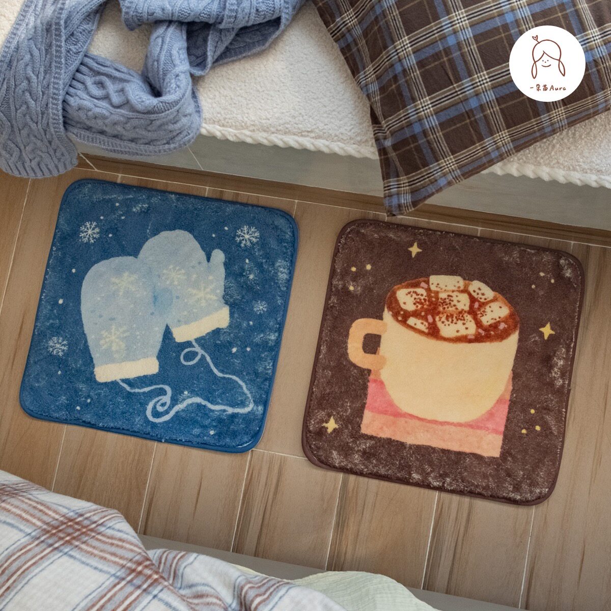 原创冬季咖啡圣诞可爱坐垫毛绒垫