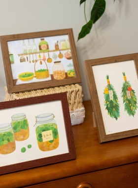 一朵苗原创夏日绿色装饰画 青梅酒安康艾草厨房插画卡片明信片