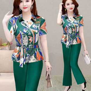 年轻妈妈美腰套装 休闲女装 女夏季 时尚 气质显瘦两件套短袖 2024新款