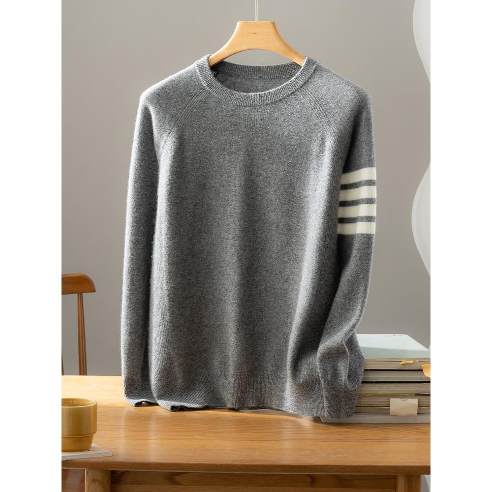 秋冬新款山羊绒衫男女同款加厚圆领TB时尚长袖打底内搭宽松毛衣