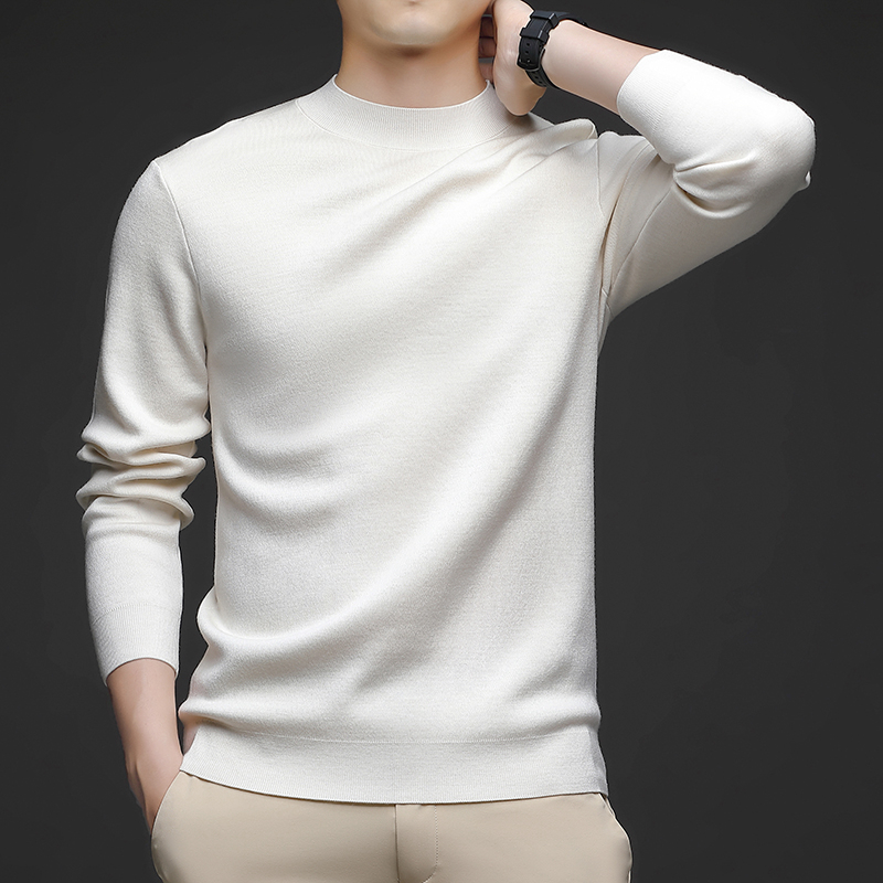 皮尔卡丹秋冬季高端毛衣男精纺纯羊毛衫圆领青中年保暖打底衫男厚