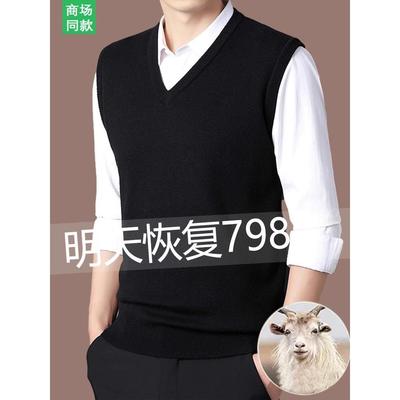 秋冬新款羊绒衫男士加厚保暖背心毛衣无袖马甲针织V领打底羊毛衫