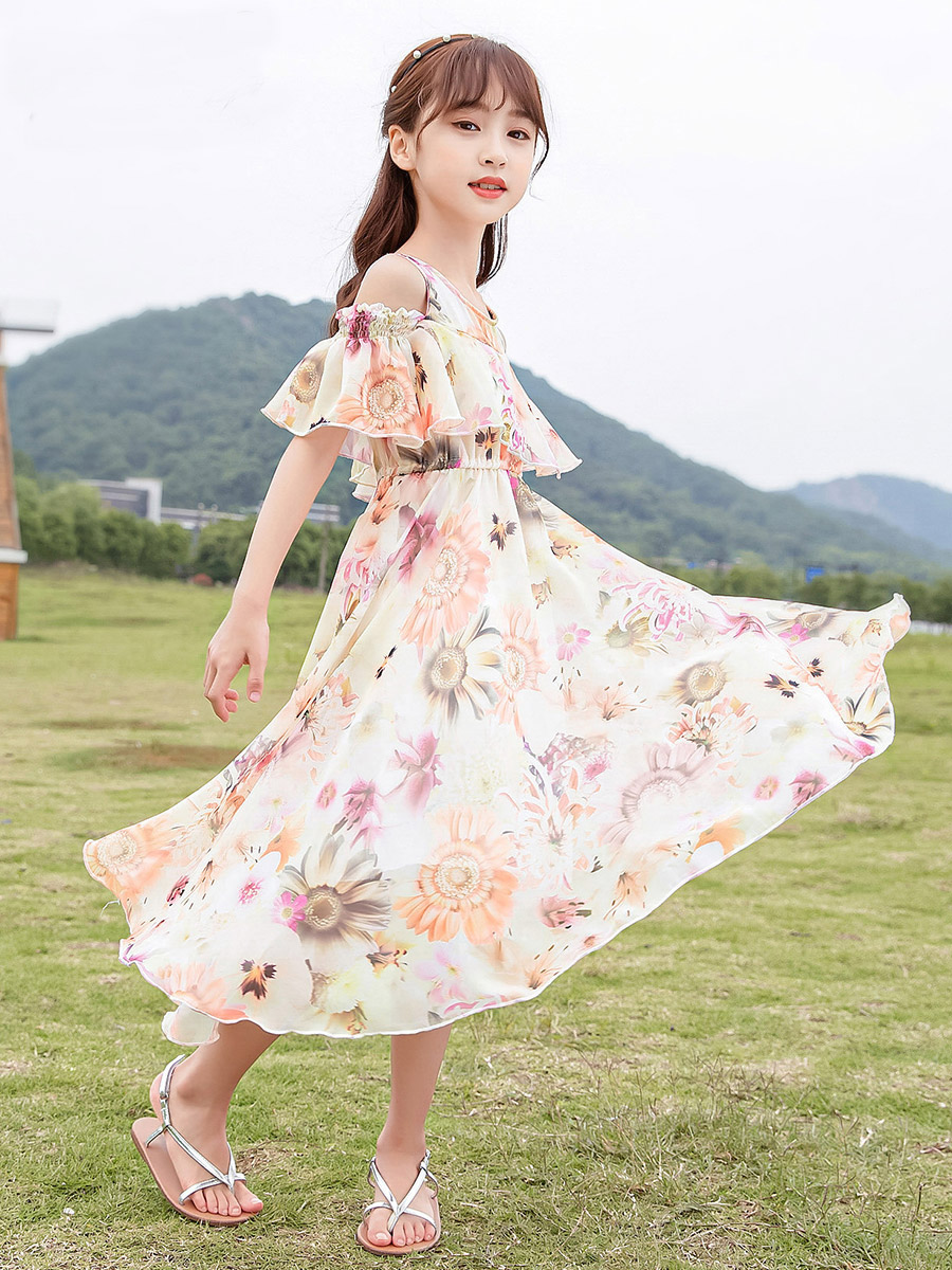 女童连衣裙2024新款夏装童装儿童网红长裙子女孩沙滩裙雪纺公主裙