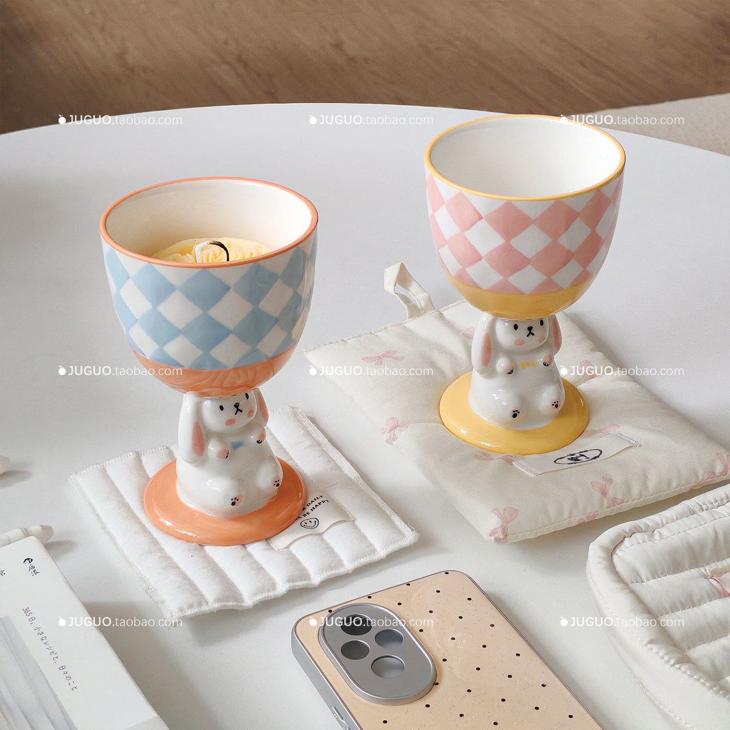 ins创意陶瓷兔子高脚杯可爱高颜值马克杯奶昔杯水杯桌面装饰摆件