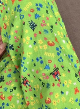 侘町2025秋季绿色城堡卡通全棉双纱布睡裤可外穿居家遛弯裤有口袋