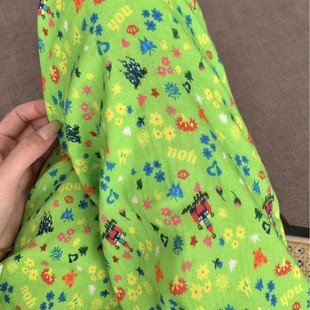 侘町2025秋季绿色城堡卡通全棉双纱布睡裤可外穿居家遛弯裤有口袋