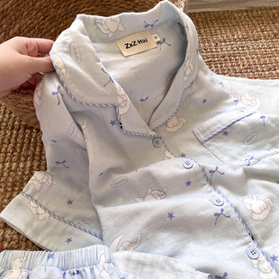 月亮小象短袖 卡通纯棉家居服套装 短裤 夏季 睡衣女款 侘町2025年新款