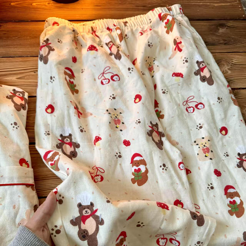 侘町2025新款圣诞厨师小熊睡裤女春夏防蚊可外穿卡通居家裤单长裤