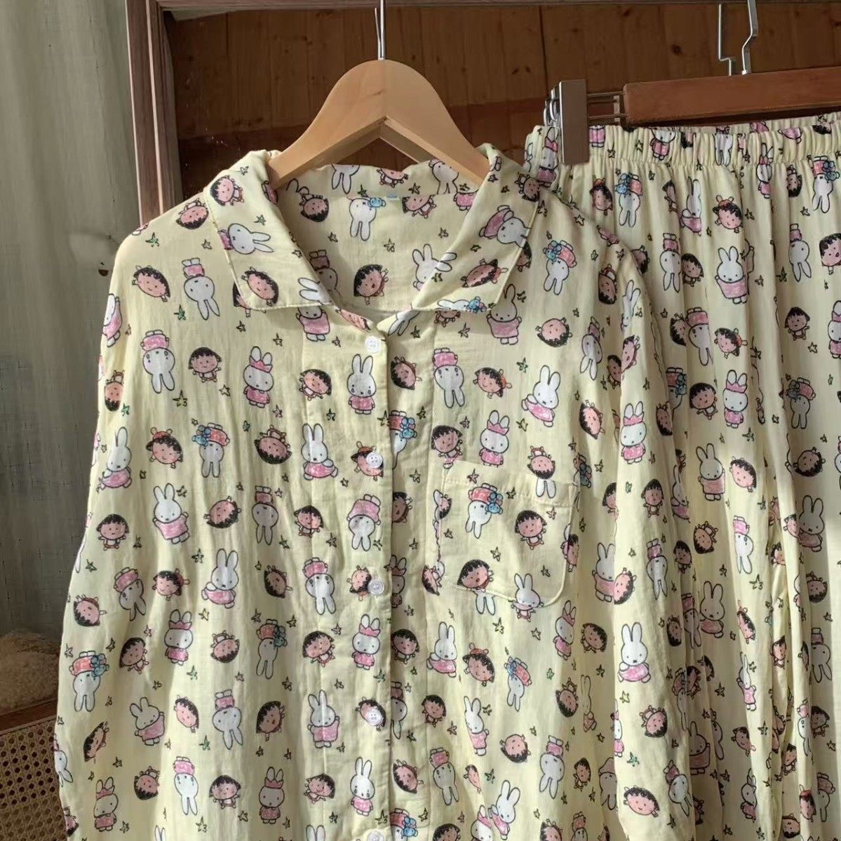 侘町2025新款奶黄米菲兔全棉双纱家居服女翻领长袖睡衣套装可外穿,女士内衣/男士内衣/家居服,睡衣/家居服套装,淘宝优惠券,粉丝福利购,淘宝优惠卷