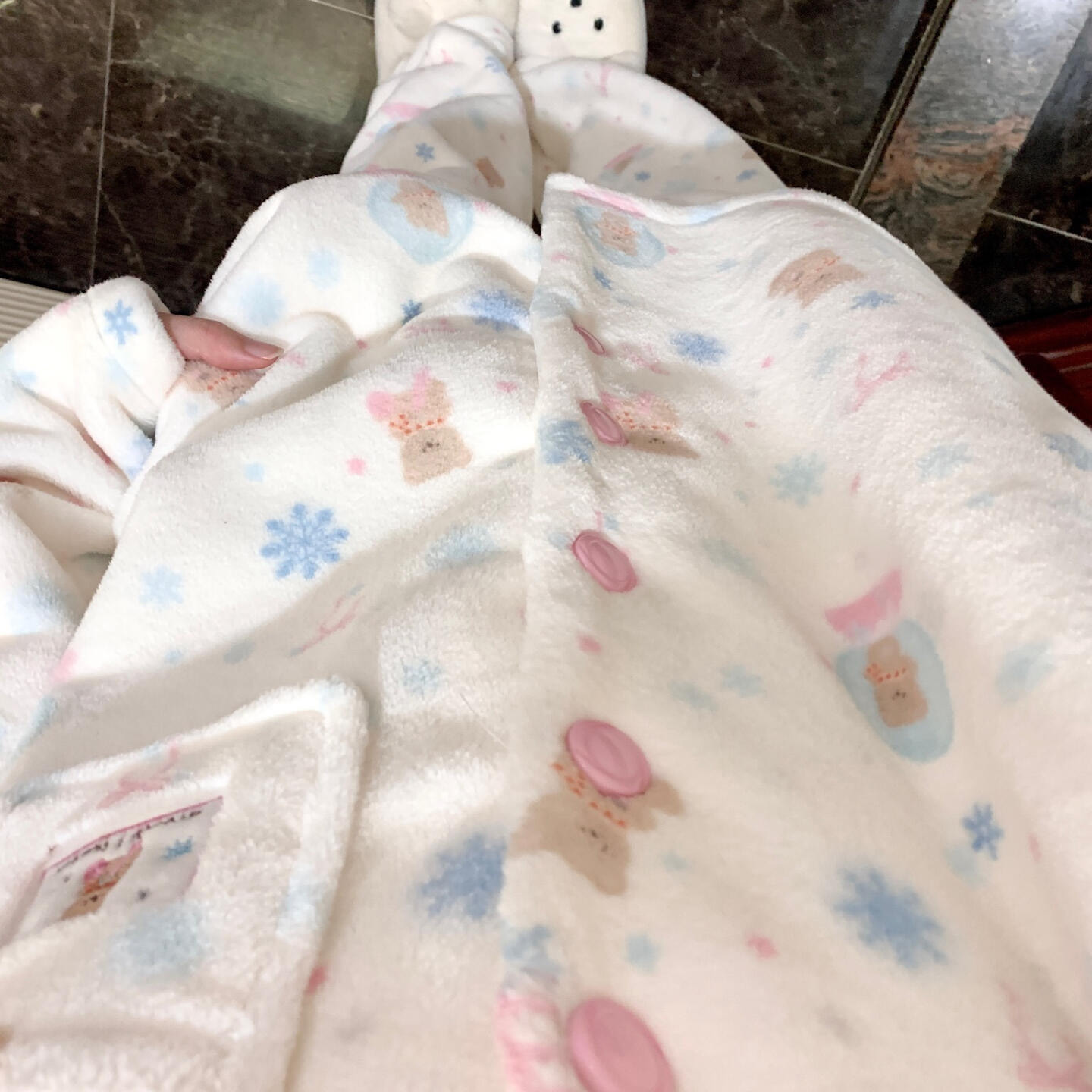 侘町2025秋冬新款雪花小熊法兰绒睡衣女长袖保暖可外穿家居服套装