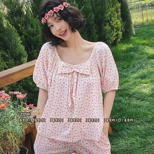 侘町2025年新款 女睡衣夏天可外穿家居服夏 粉色小小花短袖 短裤