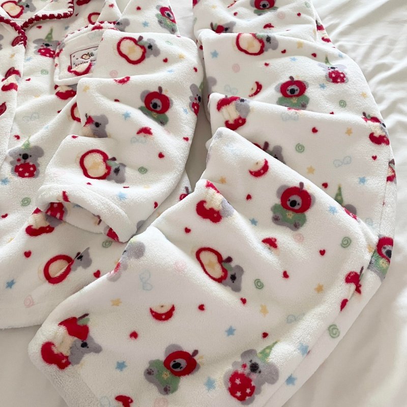 侘町秋冬季2025新款法兰绒苹果星星考拉卡通睡衣女可外穿休闲套装,女士内衣/男士内衣/家居服,睡衣/家居服套装,淘宝优惠券,粉丝福利购,淘宝优惠卷