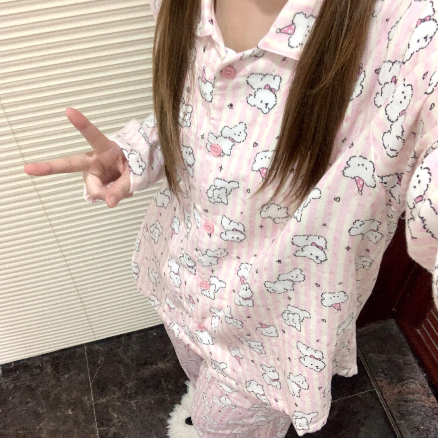 侘町2025家居服新款线条小狗纯棉卡通长袖可外穿睡衣女春秋季套装