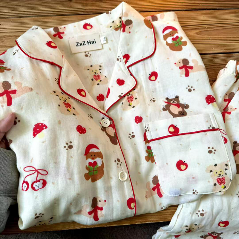 侘町2025年新款厨师小熊纯棉短袖睡衣女夏季可外穿家居服套装夏款