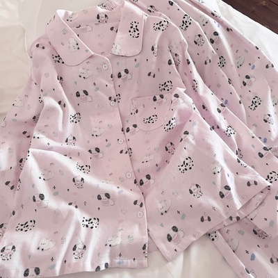 侘町纯棉睡衣女款2025新款秋冬开衫套装糯米狗狗卡通可外穿家居服