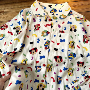 侘町2025年新款 夏 白底彩色涂鸦米奇短袖 睡衣女夏天纯棉家居服套装