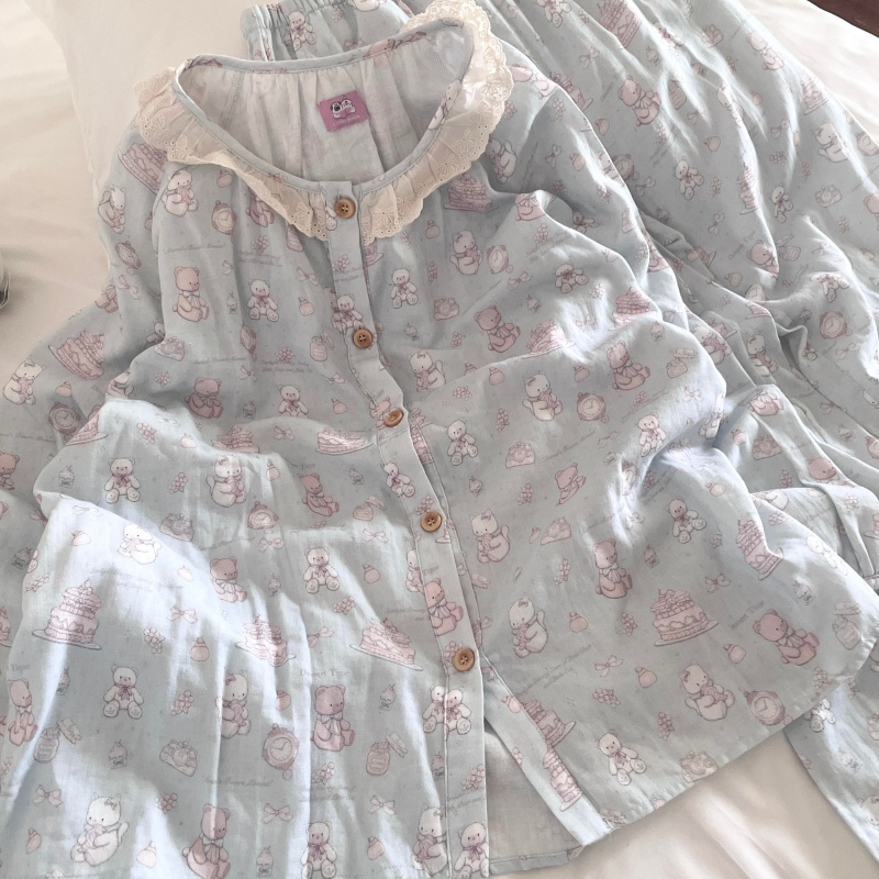 侘町蛋糕小熊2025新款奶呼呼秋冬长袖纯棉家居服甜美睡衣女款套装
