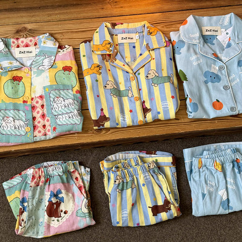 侘町2025年新款GOOD大象儿童夏季纯棉睡衣男女童中大童家居服套装