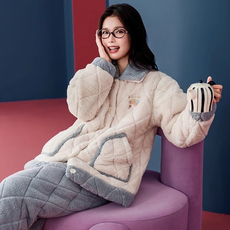 【侘町睡衣粉丝福利】睡衣女冬季夹棉清仓加绒加厚家居服125起