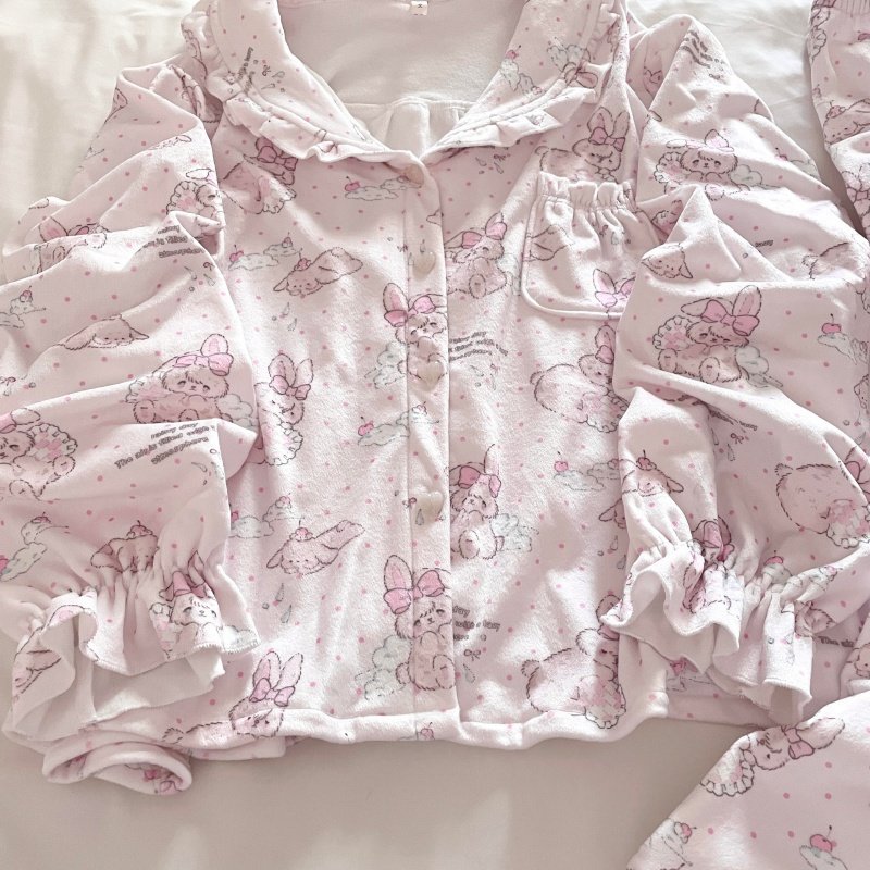 侘町可爱小兔2025家居服新款秋冬海岛绒保暖卡通睡衣女加厚可外穿,女士内衣/男士内衣/家居服,睡衣/家居服套装,淘宝优惠券,粉丝福利购,淘宝优惠卷