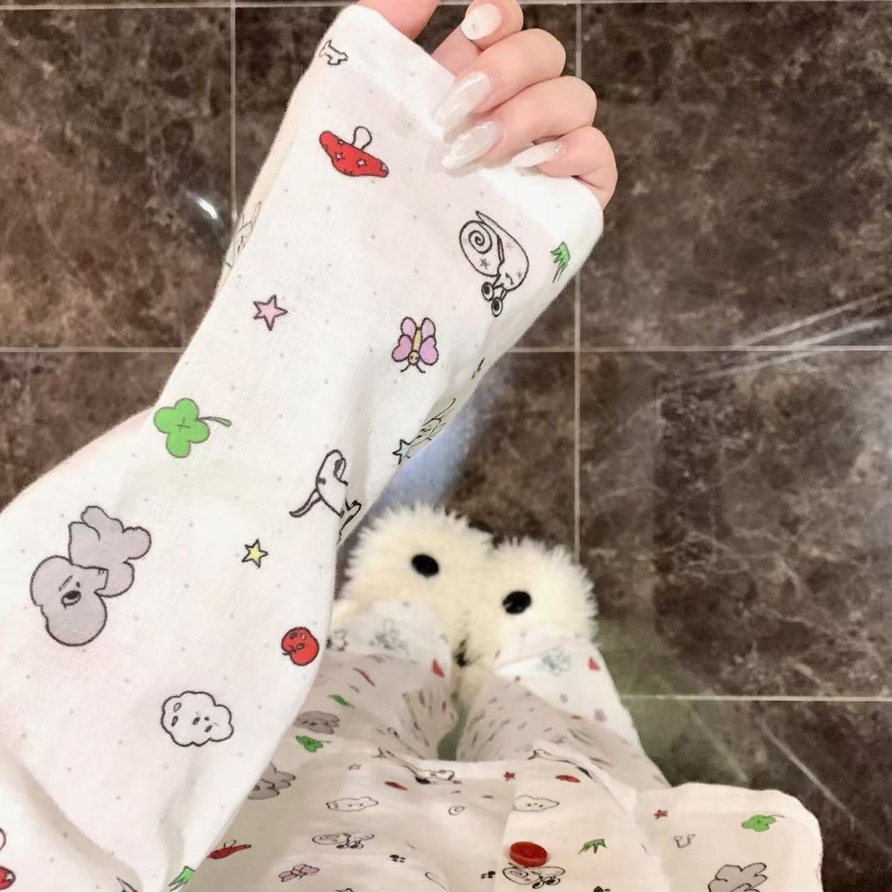 侘町2025春秋季新款纯棉长袖睡衣女款涂鸦线条小狗套装卡通家居服