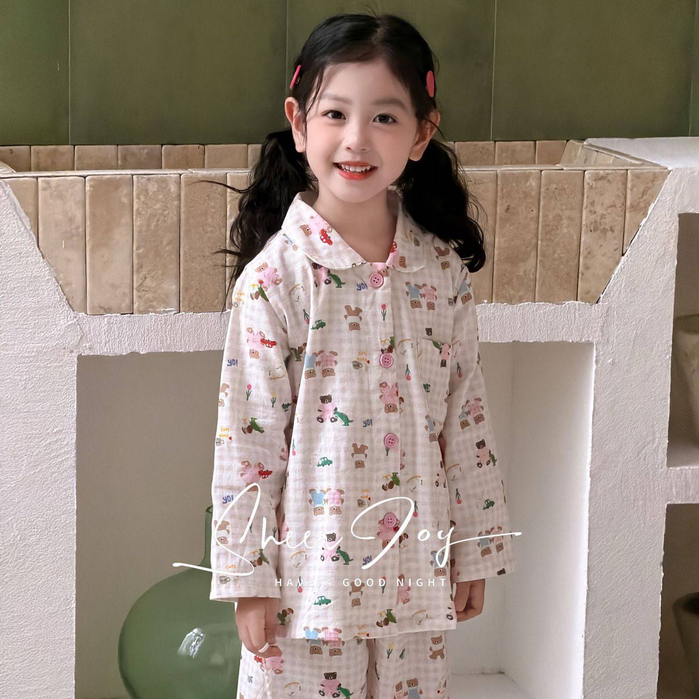 侘町2025年秋季新款磨毛柔软亲子款长袖儿童家居服套装熊仔玩具厂