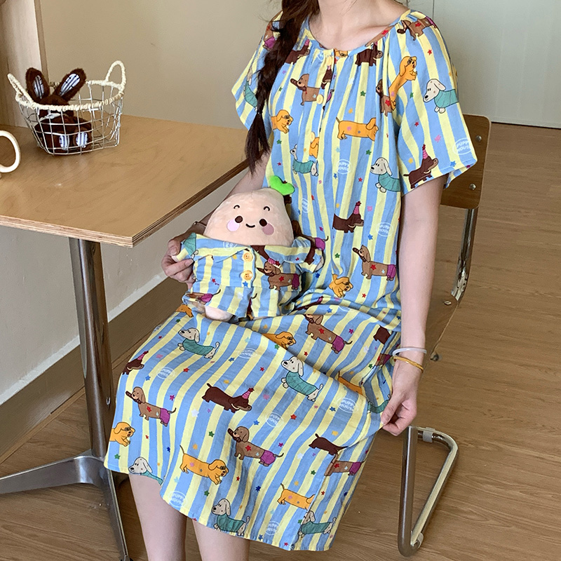 侘町2025新款腊肠狗狗纯棉短袖圆领睡裙女夏天季可外穿家居服夏款