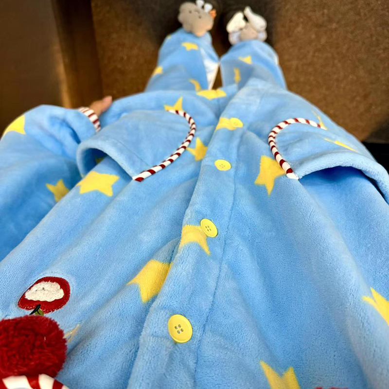 侘町2024年新款笨笨大象法兰绒睡衣女秋冬款卡通家居服套装冬季