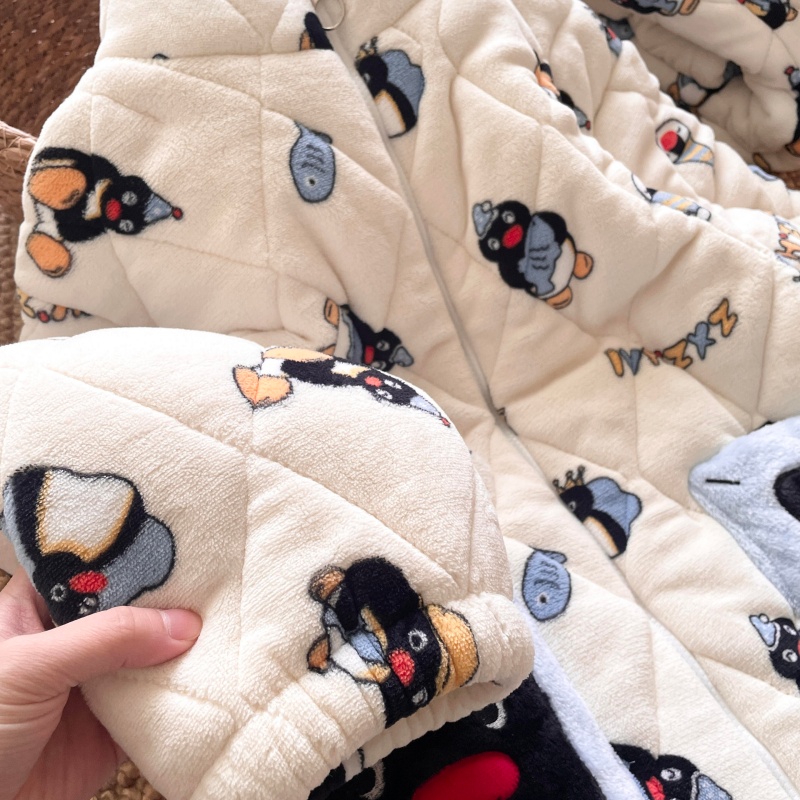 侘町机器人Pingu2025年秋冬新款睡衣女款加厚三层夹棉家居服套装