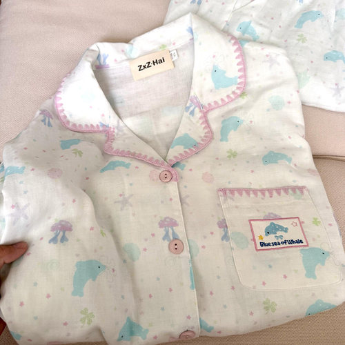 侘町2025年新款星星水母短袖居家睡衣纯棉夏季卡通外穿家居服套装