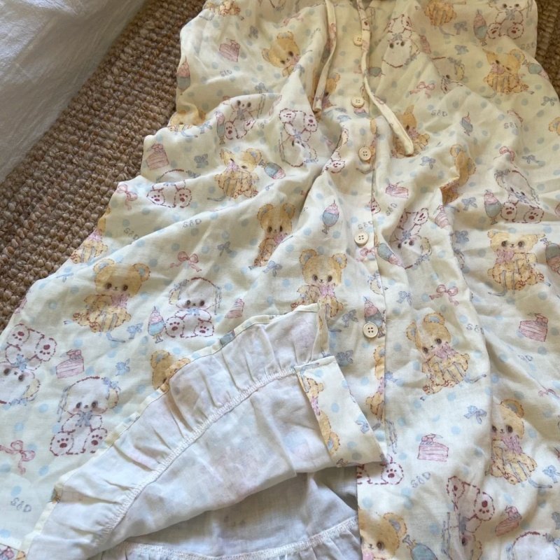 侘町2025新款奶油小熊纯棉无袖睡裙少女可外穿卡通春秋季服套装