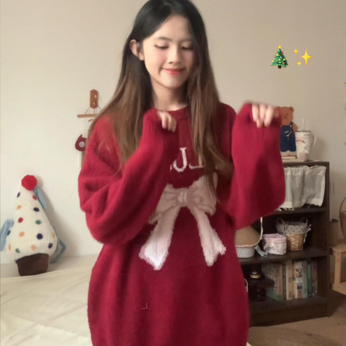 侘町2025年睡衣新款复古红蝴蝶结半边绒女保暖加绒家居服秋冬套装