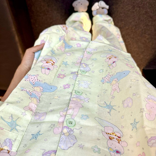 侘町2025年新款 夏日冲浪兔兔短袖 睡衣纯棉夏季 卡通外穿家居服套装