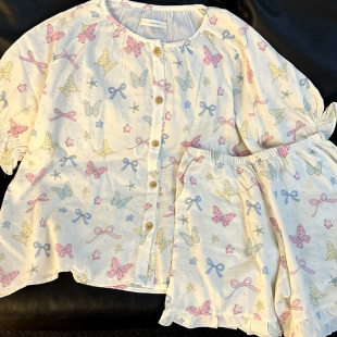夏 侘町2025年新款 彩色蝴蝶结短袖 短裤 睡衣女夏天可外穿家居服套装