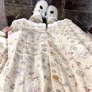 黄色蛋糕小羊纯棉双纱居家睡衣可外穿卡通家居服套装 侘町2025新款