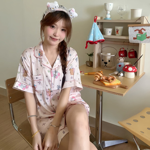 可外穿卡通家居服 侘町2025新款 粉色蝴蝶小狗短袖 冰丝睡衣女夏季 款